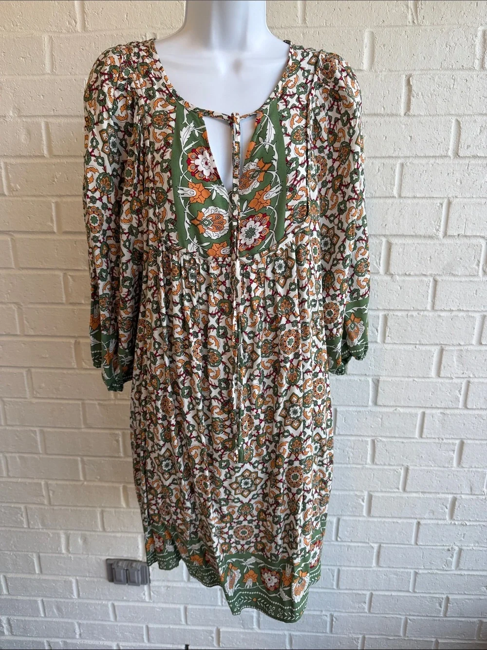 Bluetime Boho Casual/Dressy 3/4 sleeve Pleated Yoke /V neck Dress Size Small New - Picture 1 of 16